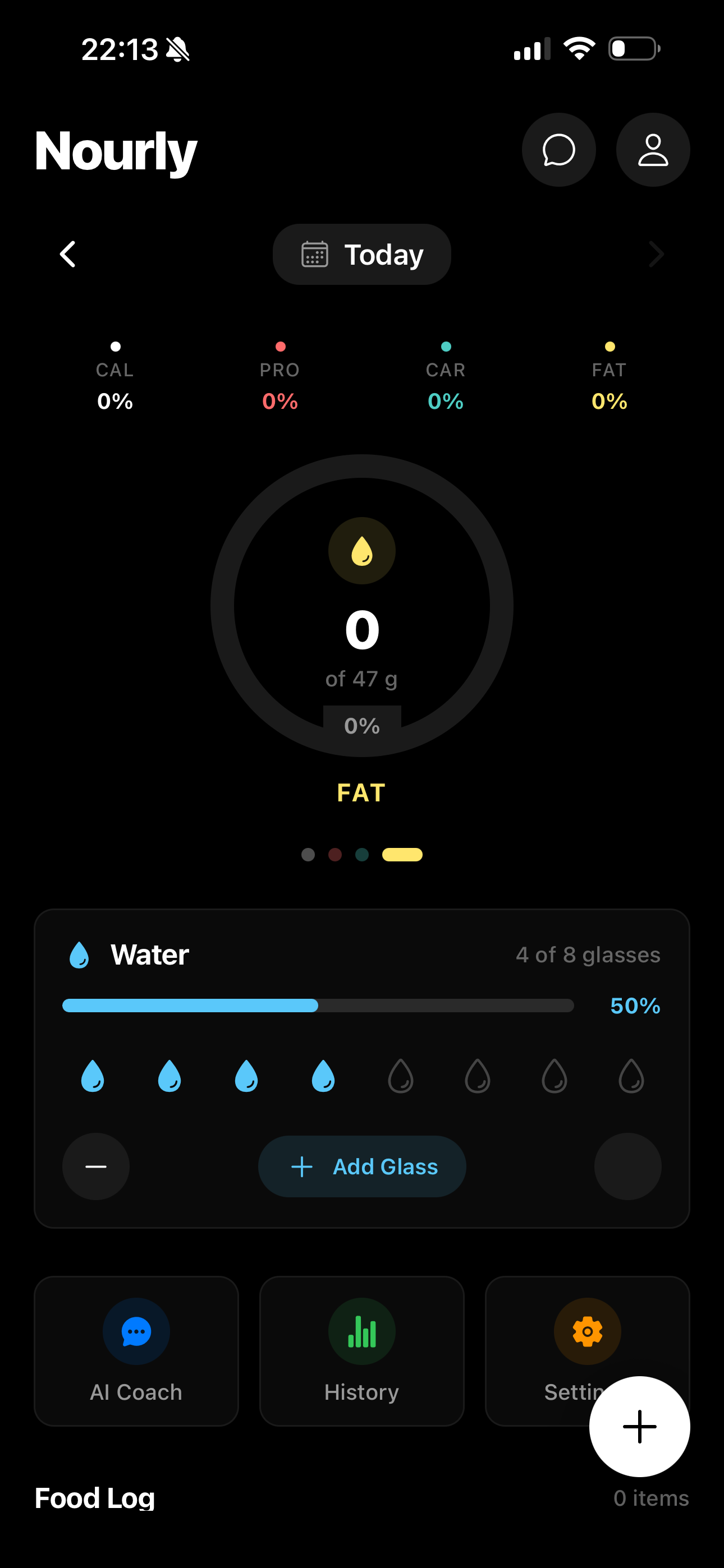 Nourly app dashboard